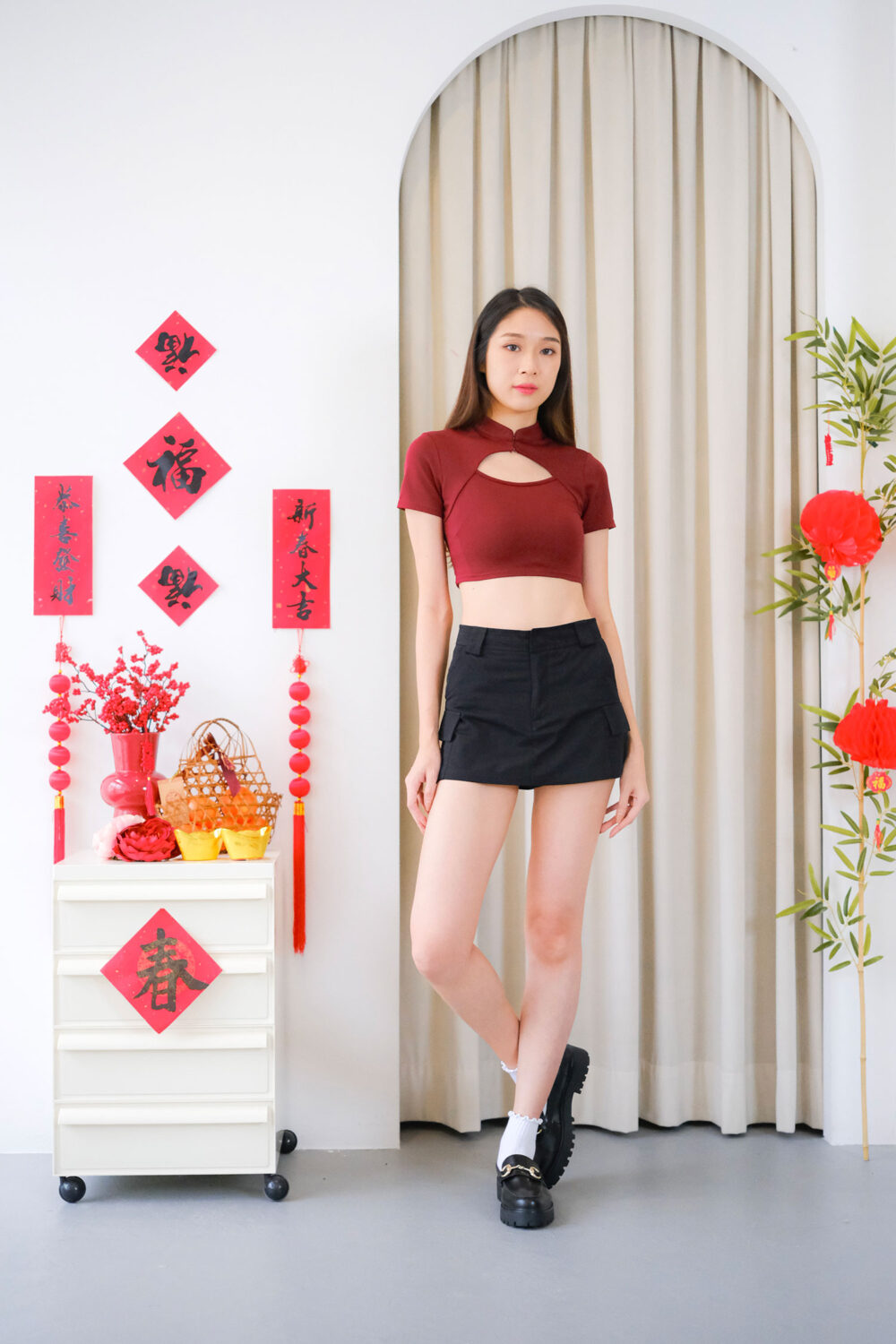 Mandarin Collar Crop Top