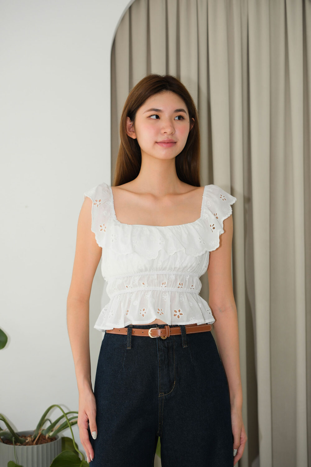 Broiderie Floral Lace Frilled Top