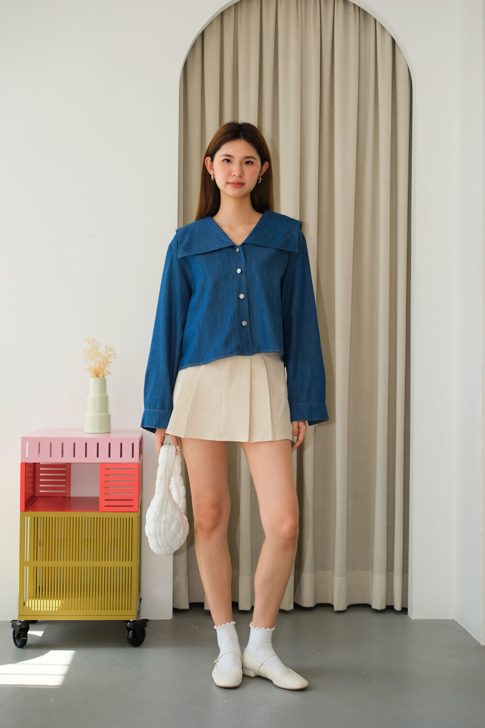 Denim Effect Peter Pan Collar Shirt