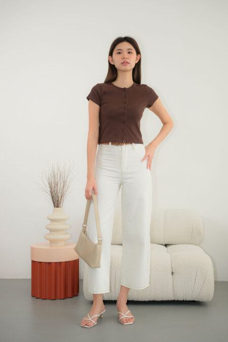 Open Button Ribbed T-Shirt