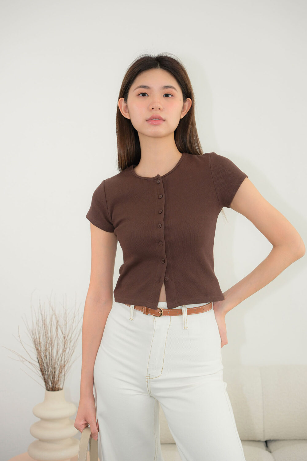 Open Button Ribbed T-Shirt - Image 2