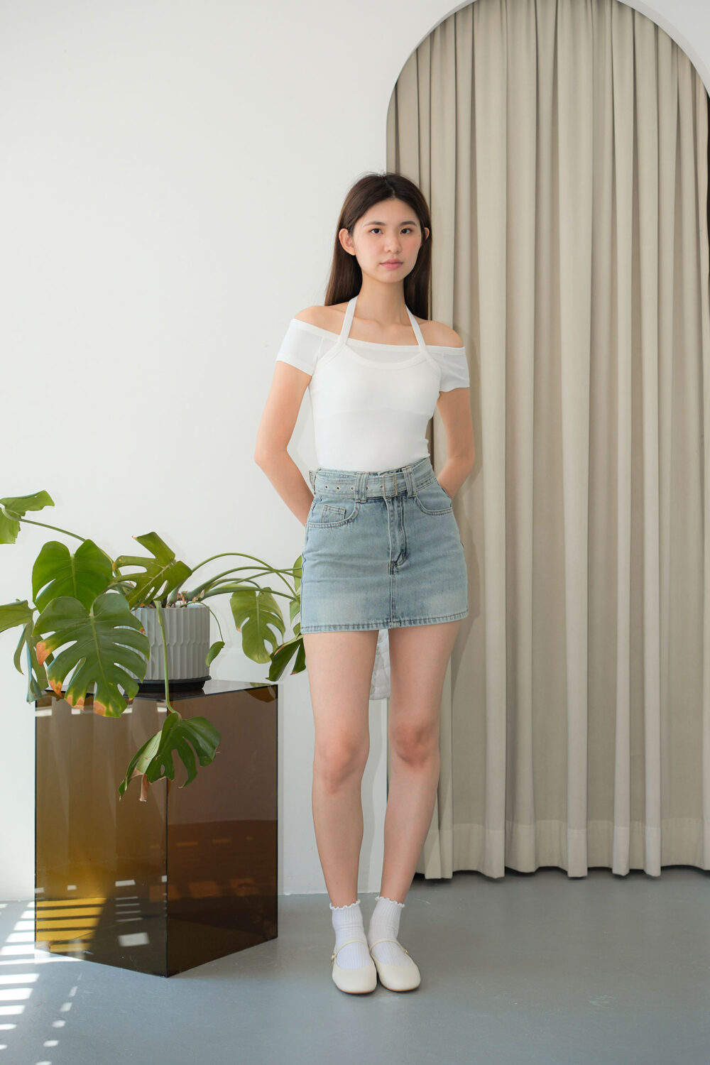 Double Layer Effect Off Shoulder T-Shirt - Image 2
