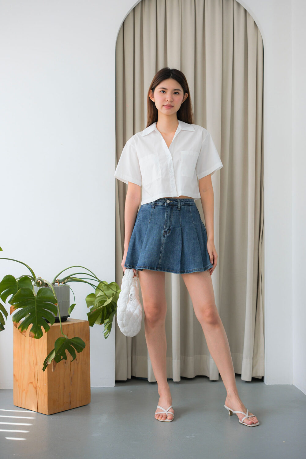 Pleated Denim Skirt - Image 2