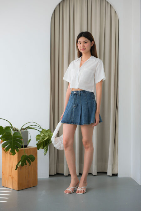 Pleated Denim Skirt