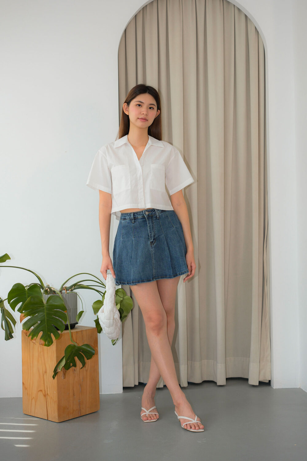 Pleated Denim Skirt - Image 3