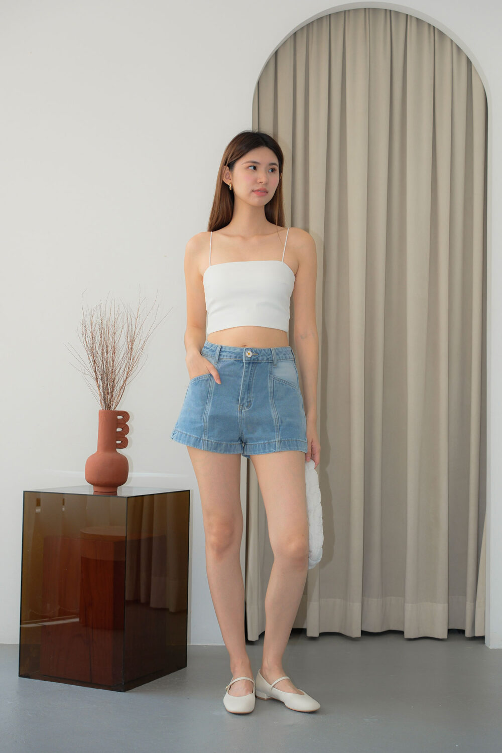 Floral Button High Waisted Denim Shorts - Image 7