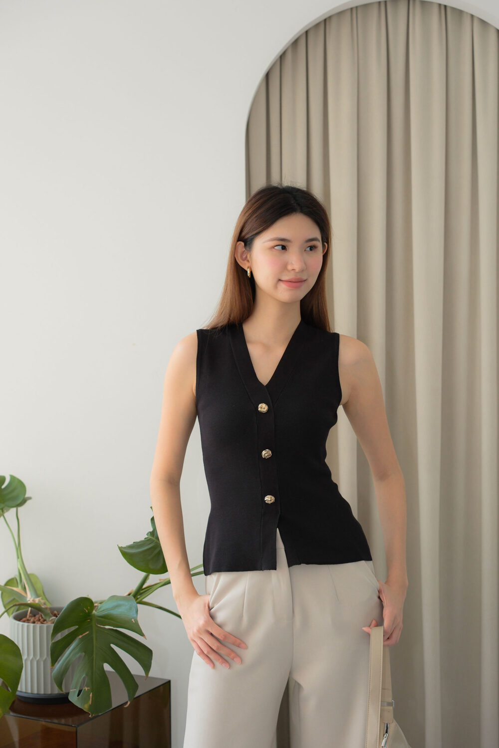 Golden Buttons Knit Tank Top - Image 5