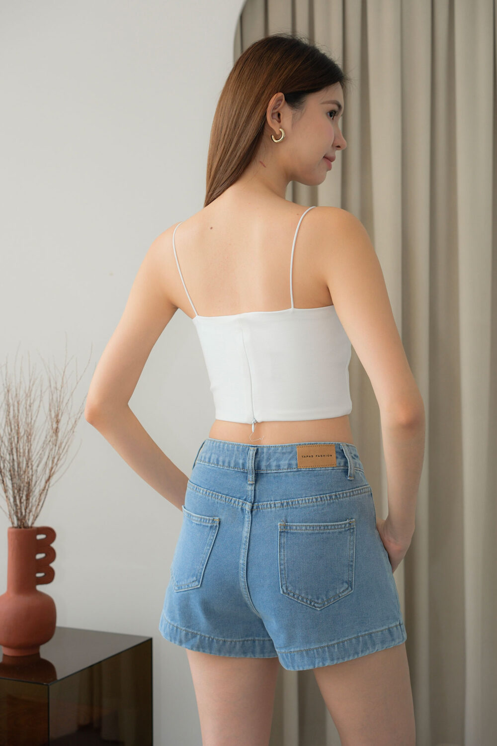 Floral Button High Waisted Denim Shorts - Image 8