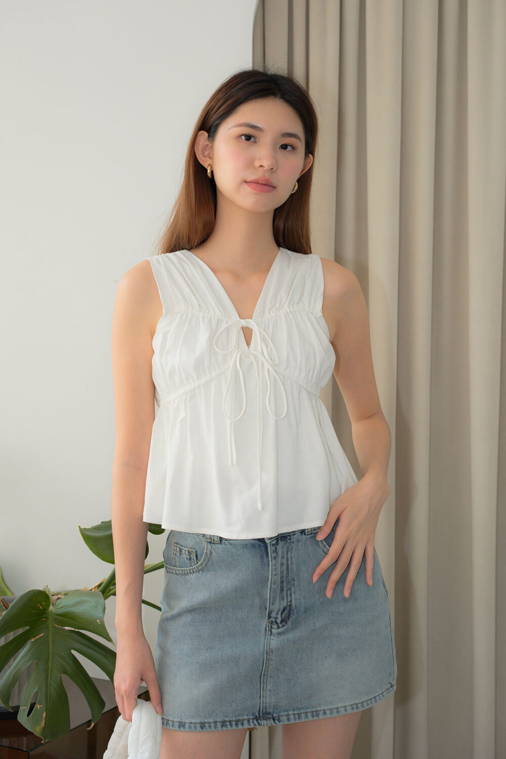 Drawstring Tie Ribbon Top - Image 3