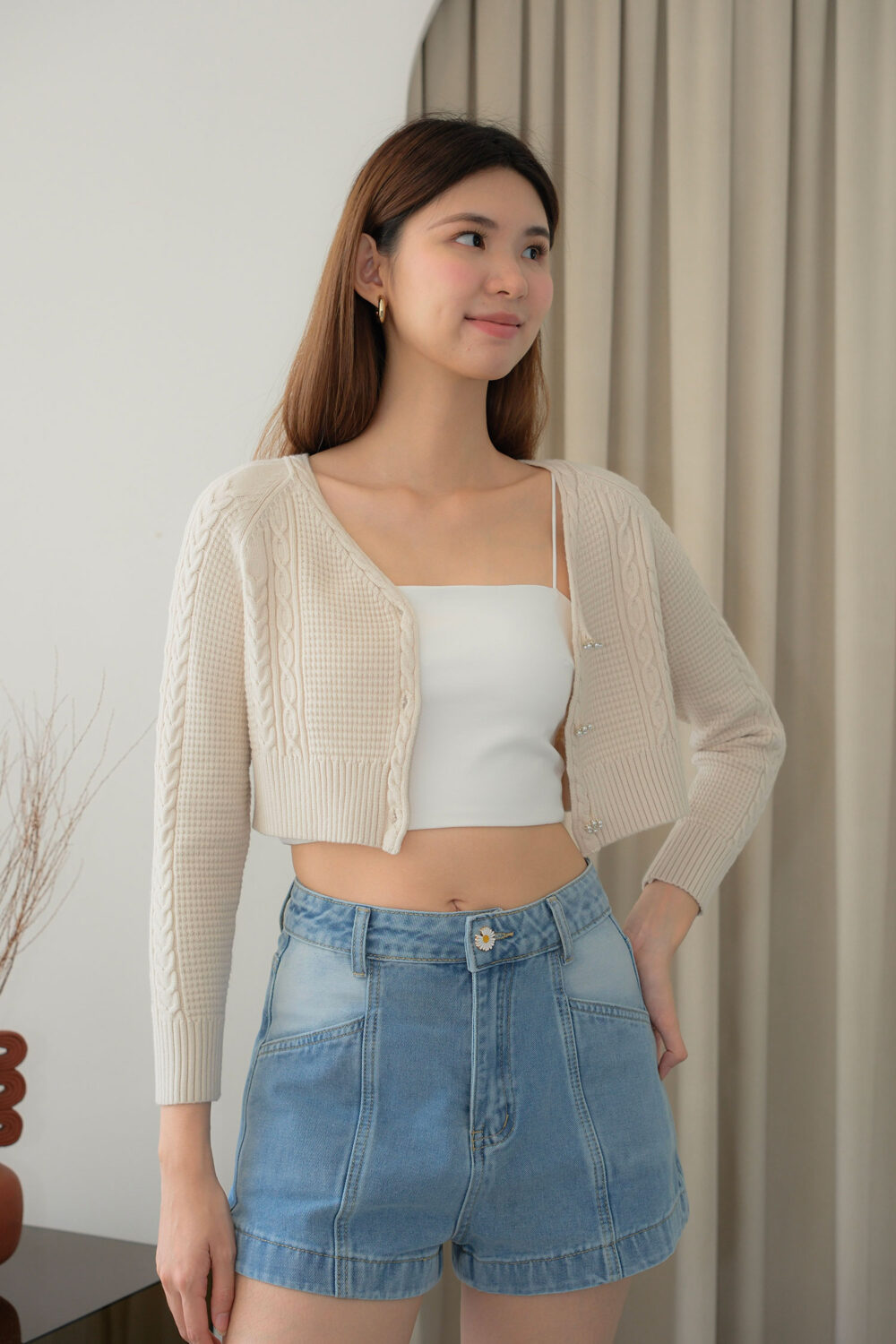 Cable Knit Pearl Buttons Cardigan - Image 4