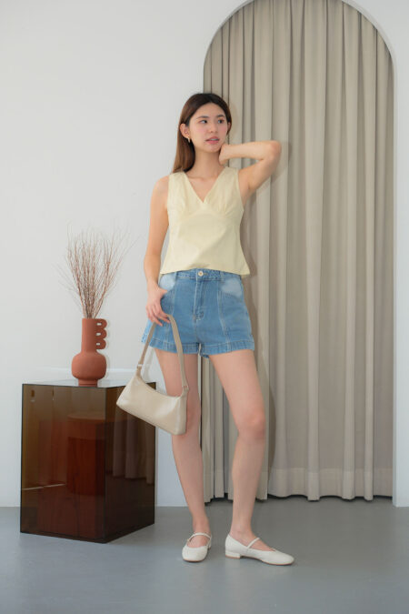 Floral Button High Waisted Denim Shorts