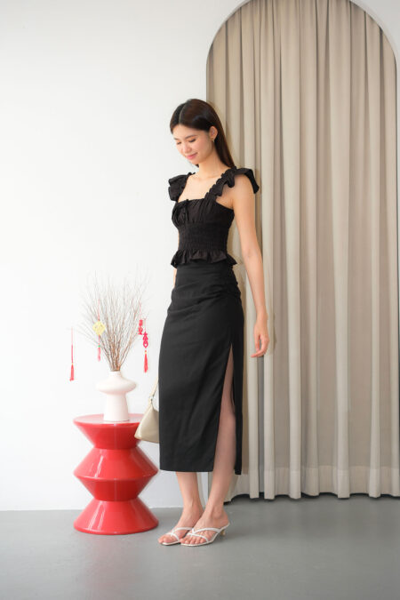 Side Open Slit Midi Skirt