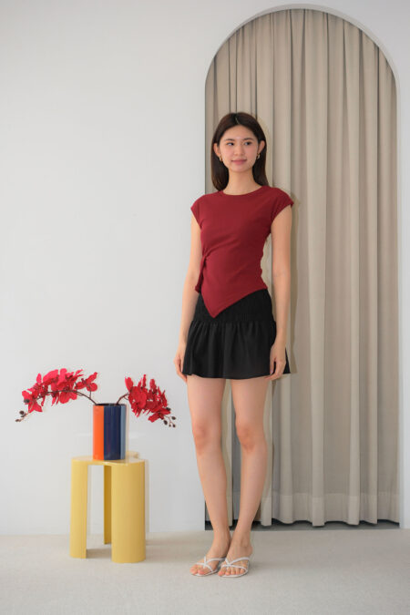Cap Sleeve Asymmetric Top - S, Maroon