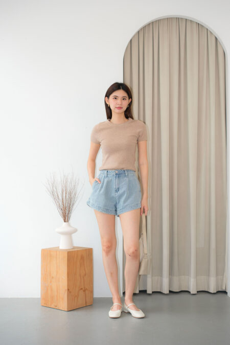 Front Pleated Denim Shorts