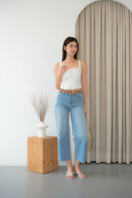 Belted Culottes Denim Pants