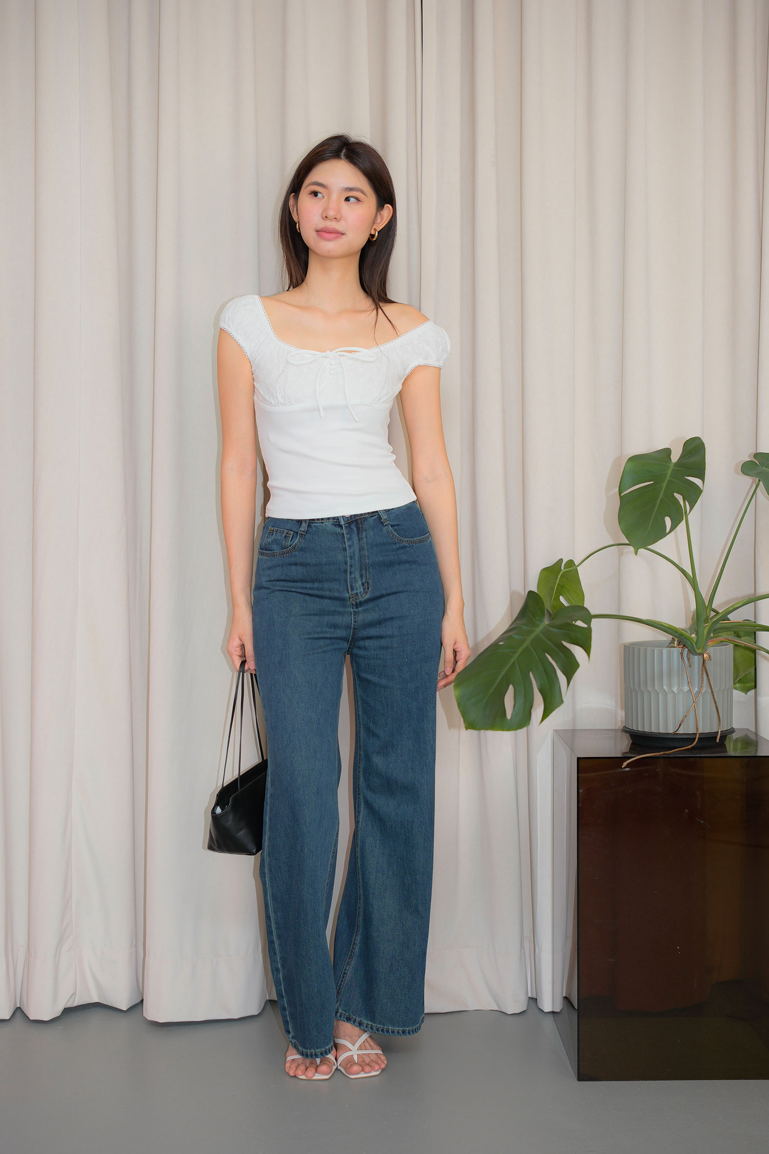 Front Tie String Elastic Band Top - Image 3
